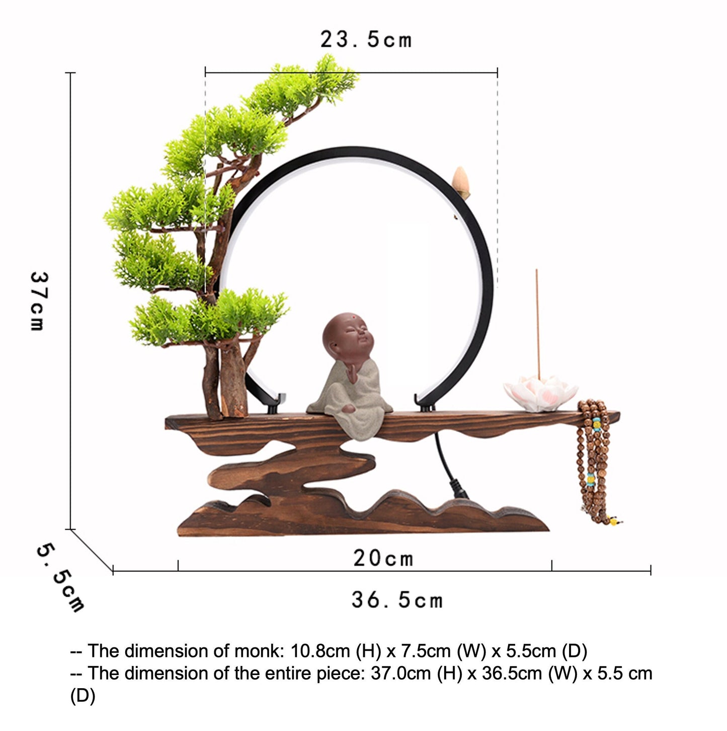 Ceramic Little Monk Decorative Set with LED light and Incense Burner | Buddha Statue | Meditation | Home Decoration | Buddha Decoration