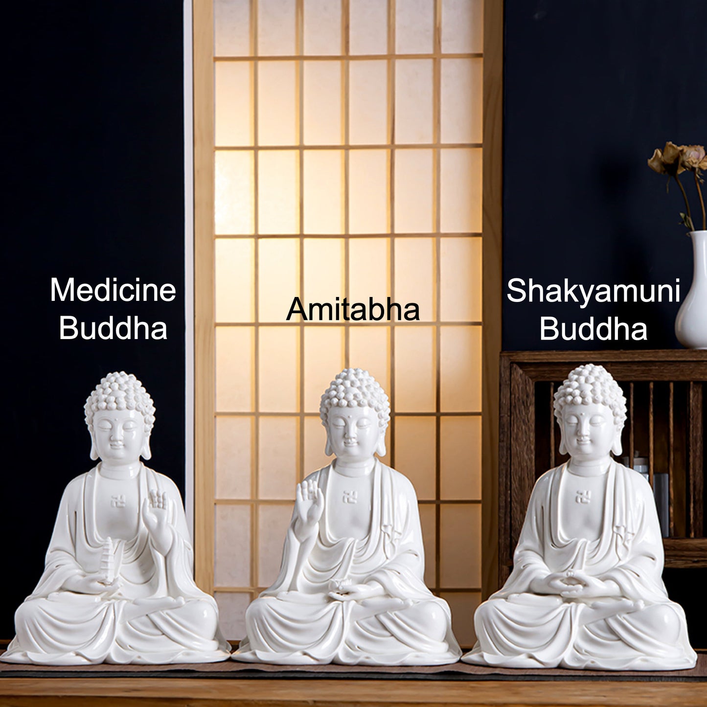 Handmade Ceramic Sakyamuni Amitabha Medicine Buddha Statue | Buddha Statue | Meditation | Dhyana Mudra | Abhaya Mudra | Buddha Decor