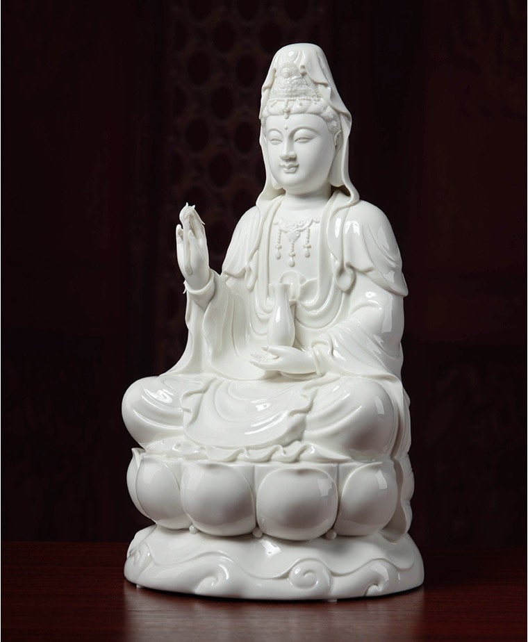 Porcelain Smiley Bodhisattva Guan Yin | Mindful Gift | Meditation | Goddess of Compassion Mercyand Kindness | Buddha Statue