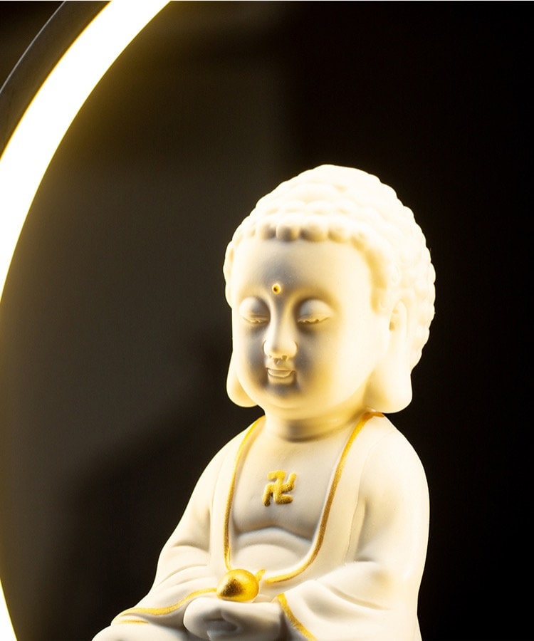 Ceramic Little Buddha Decorative Set with LED light and Incense Burner | Buddha Statue | Meditation | Home Decoration | Buddha Decoration