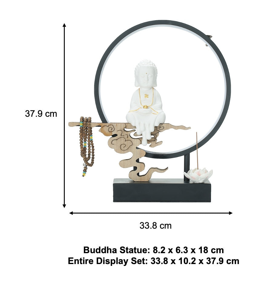 Ceramic Little Buddha Decorative Set with LED light and Incense Burner | Buddha Statue | Meditation | Home Decoration | Buddha Decoration