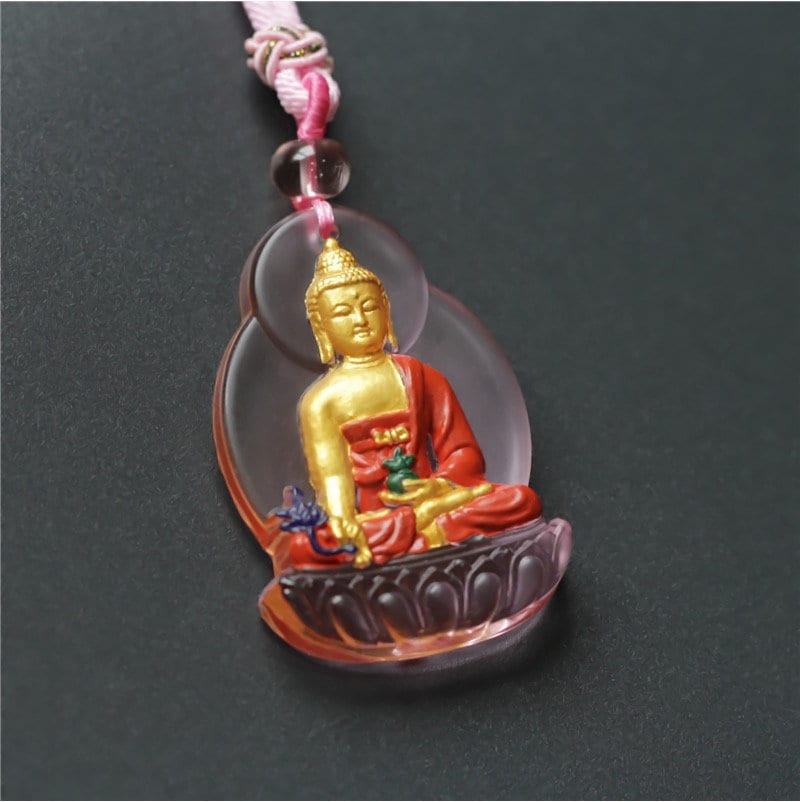 Liu Li Medicine Buddha Amulet Pendant Medallions | Meditation and Blessing | Protection | Mindful Gift | Blue Pink Pendants