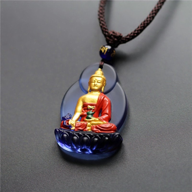 Liu Li Medicine Buddha Amulet Pendant Medallions | Meditation and Blessing | Protection | Mindful Gift | Blue Pink Pendants