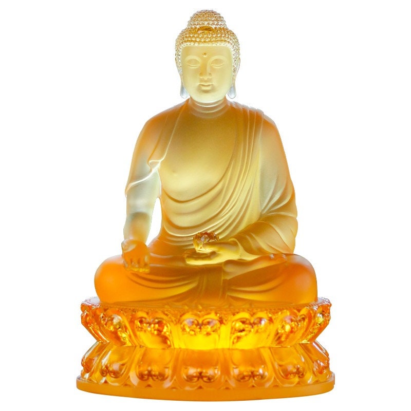 Handmade Liu Li Sakyamuni Amitabha Medicine Buddha Statue | Buddha Statue | Meditation | Dhyana Mudra | Abhaya Mudra | Buddha Decor | Glass