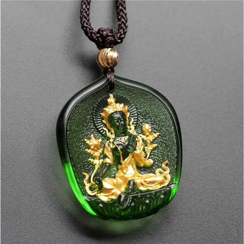 Liu Li Green Tara Buddha Amulet Pendant Medallions Meditation