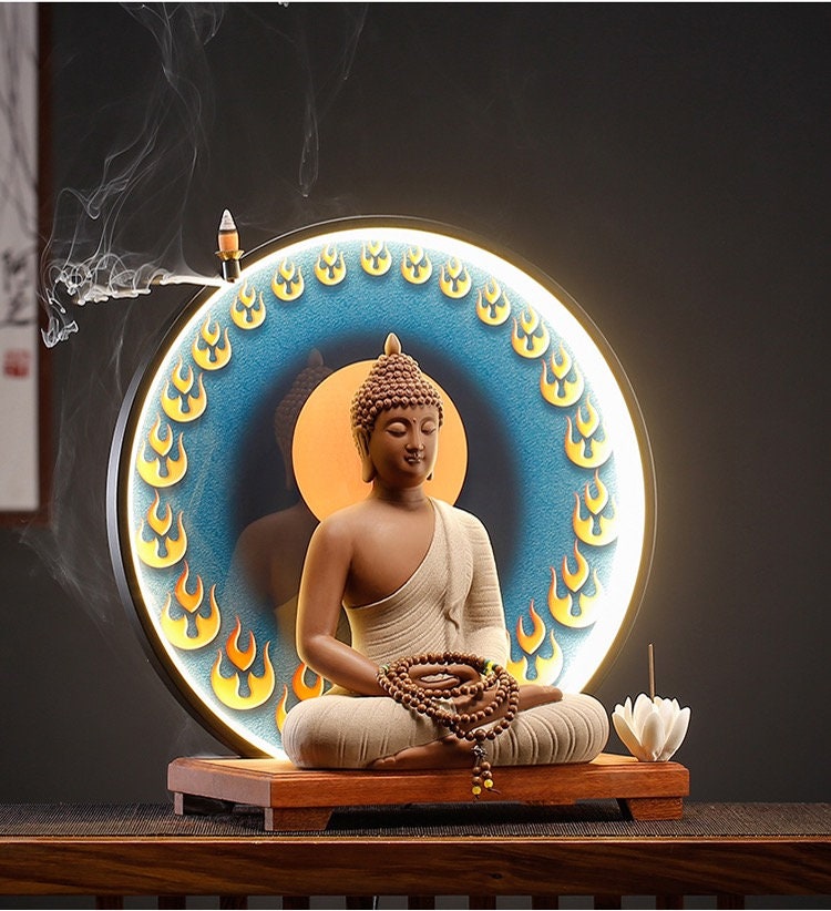 Gautama Buddha Statue Decorative Set with LED light background | Buddha Statue | Shakyamuni Buddha | Meditation | Home Decoration