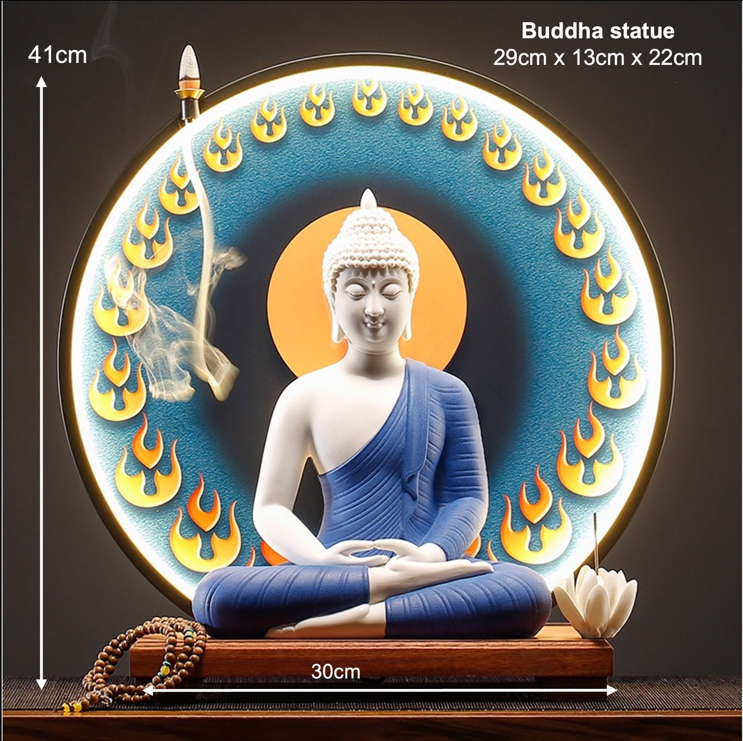 Gautama Buddha Statue Decorative Set with LED light background | Buddha Statue | Shakyamuni Buddha | Meditation | Home Decoration