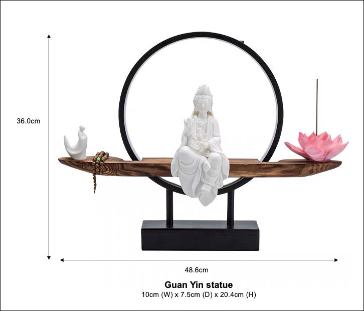 Porcelain White Guan Yin Statue Decorative Set with LED light | Buddha Statue | Kuan Yin Quan Yin | Meditation | Incense Burner