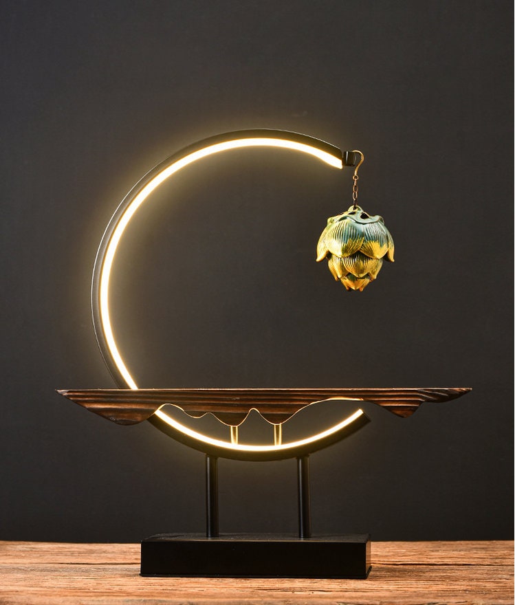 Arch and Wood Stand with LED lighting | Buddha Statue Display | Meditation | Oriental Decoration