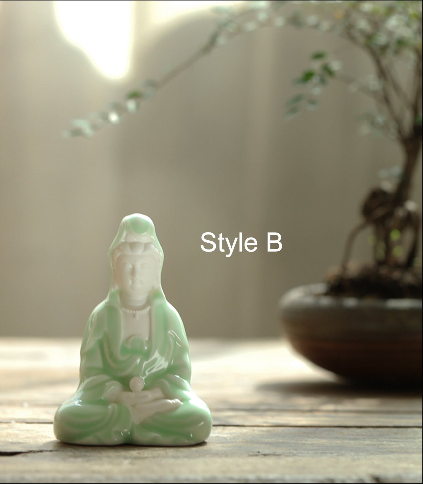 Meditation Handmade Jade Color Guan Yin Statue and Ornament | Gifting for him or her | Home Decoration | Buddha Statue