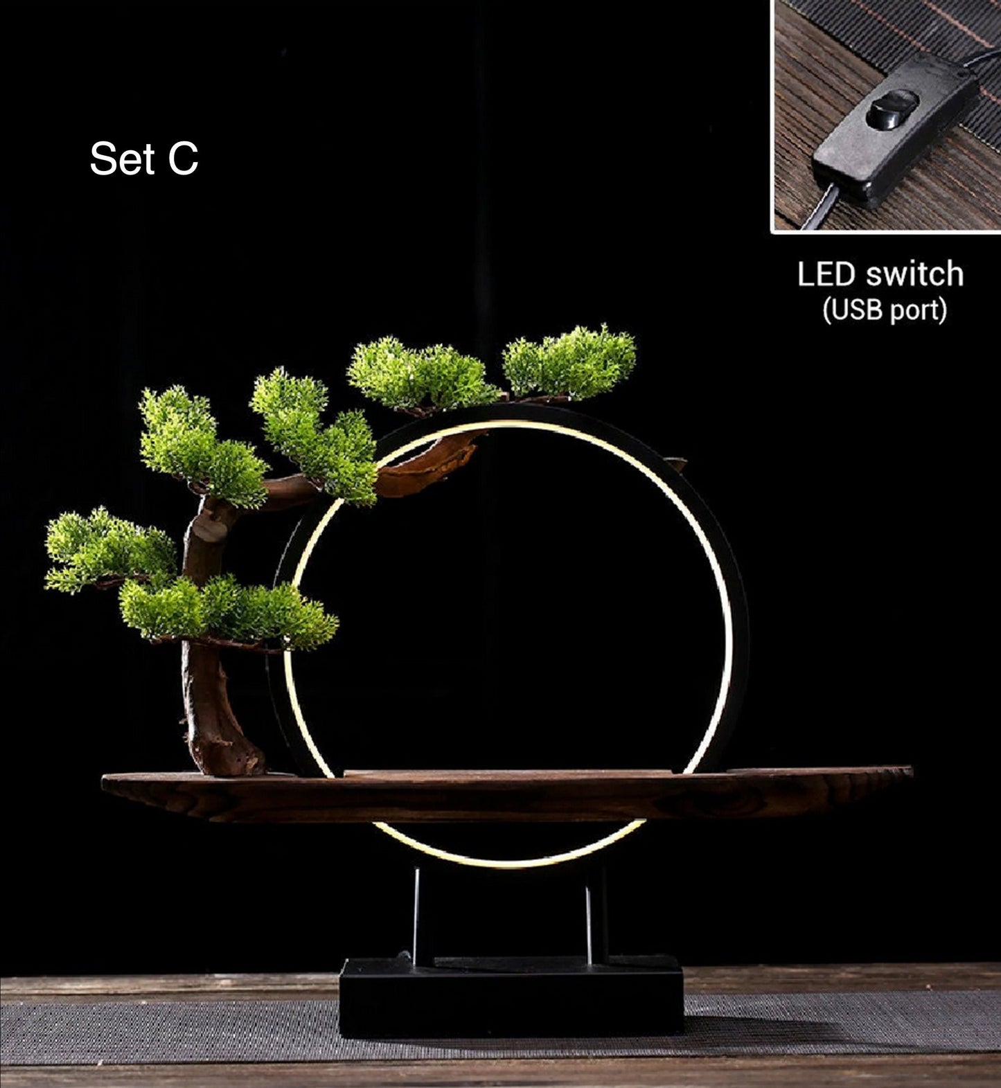Arch and Wood Stand with LED lighting | Buddha Statue Display | Meditation | Oriental Decoration