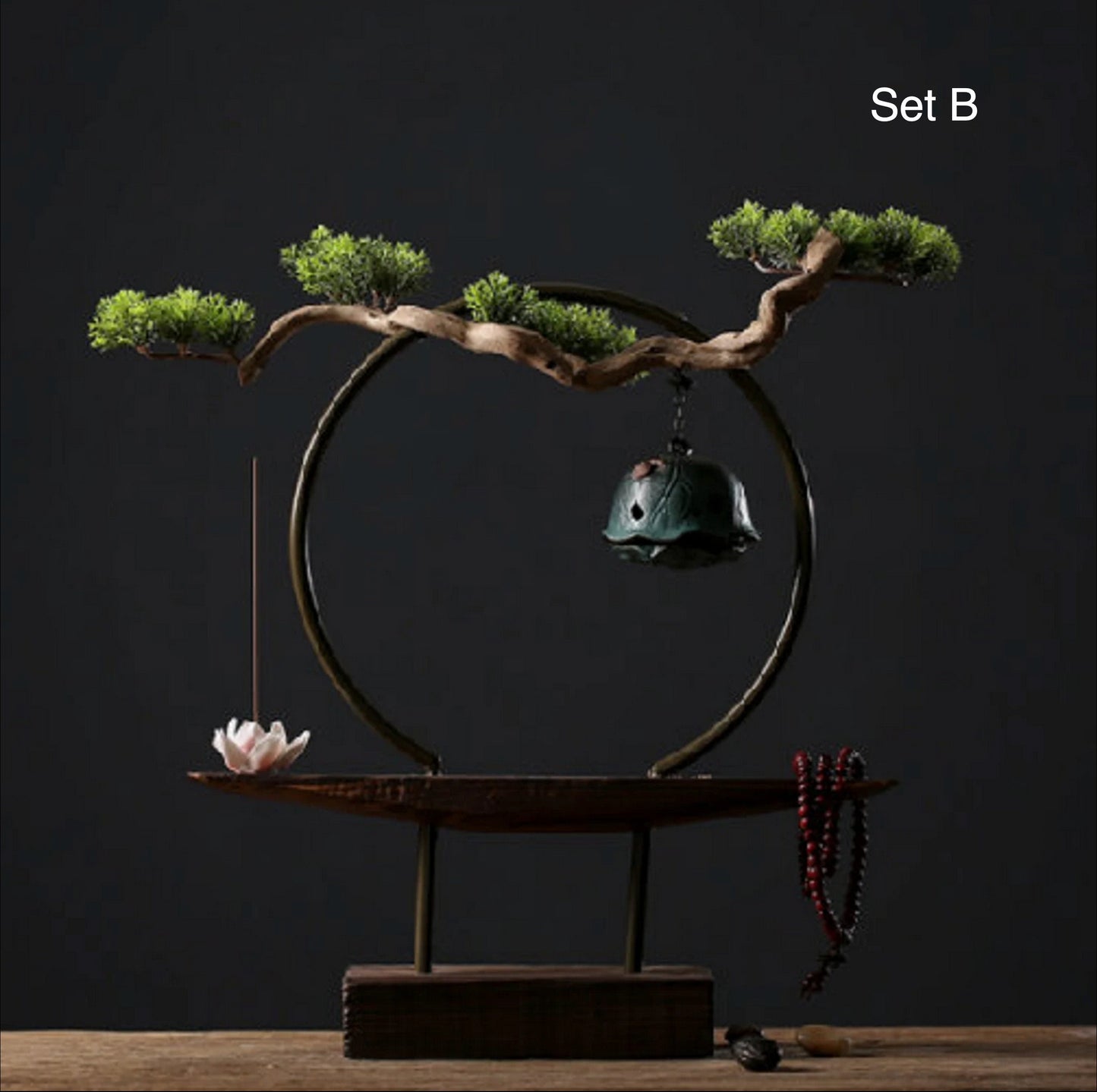 Arch and Wood Stand with LED lighting | Buddha Statue Display | Meditation | Oriental Decoration