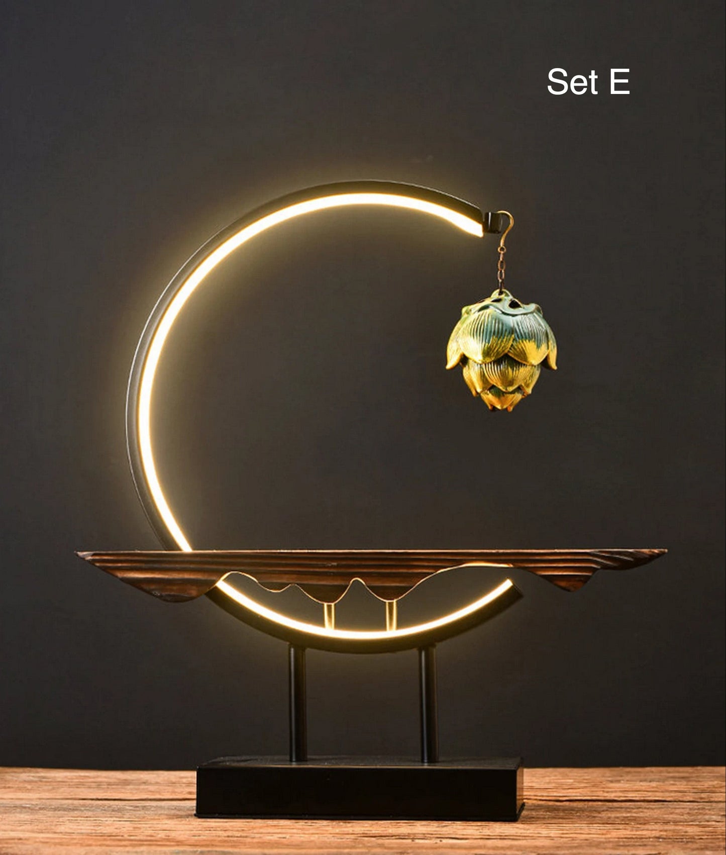 Arch and Wood Stand with LED lighting | Buddha Statue Display | Meditation | Oriental Decoration