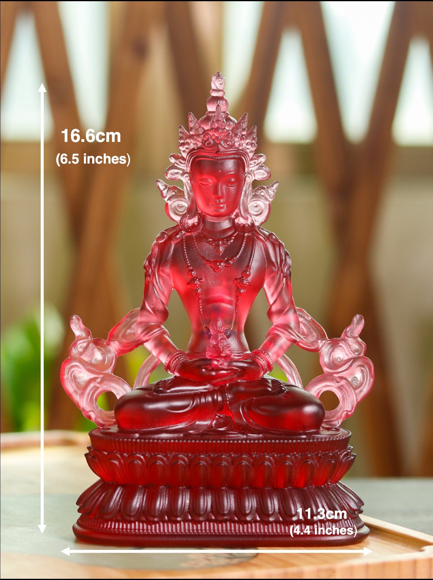 Liu Li Longevity Buddha Statue | Glass Sculputre Ornaments | Religion | Amitayus Buddha | Tibetan Mantra | Altar Praying | Meditation