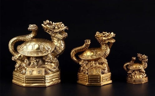 Brass Four Guardian Sculpture & Statue for Fengshui | Dragon Rosefinch Tiger Tortoise | Good Fortune and Prosperity | Home Office Decor