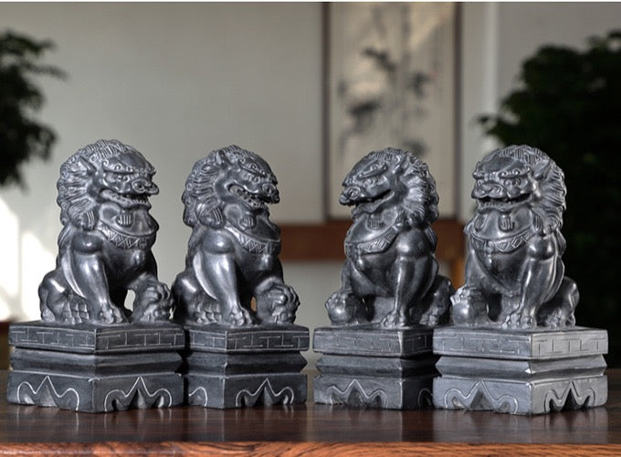 Auspicious Stone Foo Dogs Guardian Lion Sculpture & Statue | Fengshui | Home Decor | Office Blessing | Chinese architectural