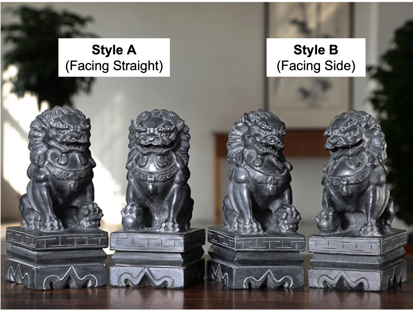 Auspicious Stone Foo Dogs Guardian Lion Sculpture & Statue | Fengshui | Home Decor | Office Blessing | Chinese architectural