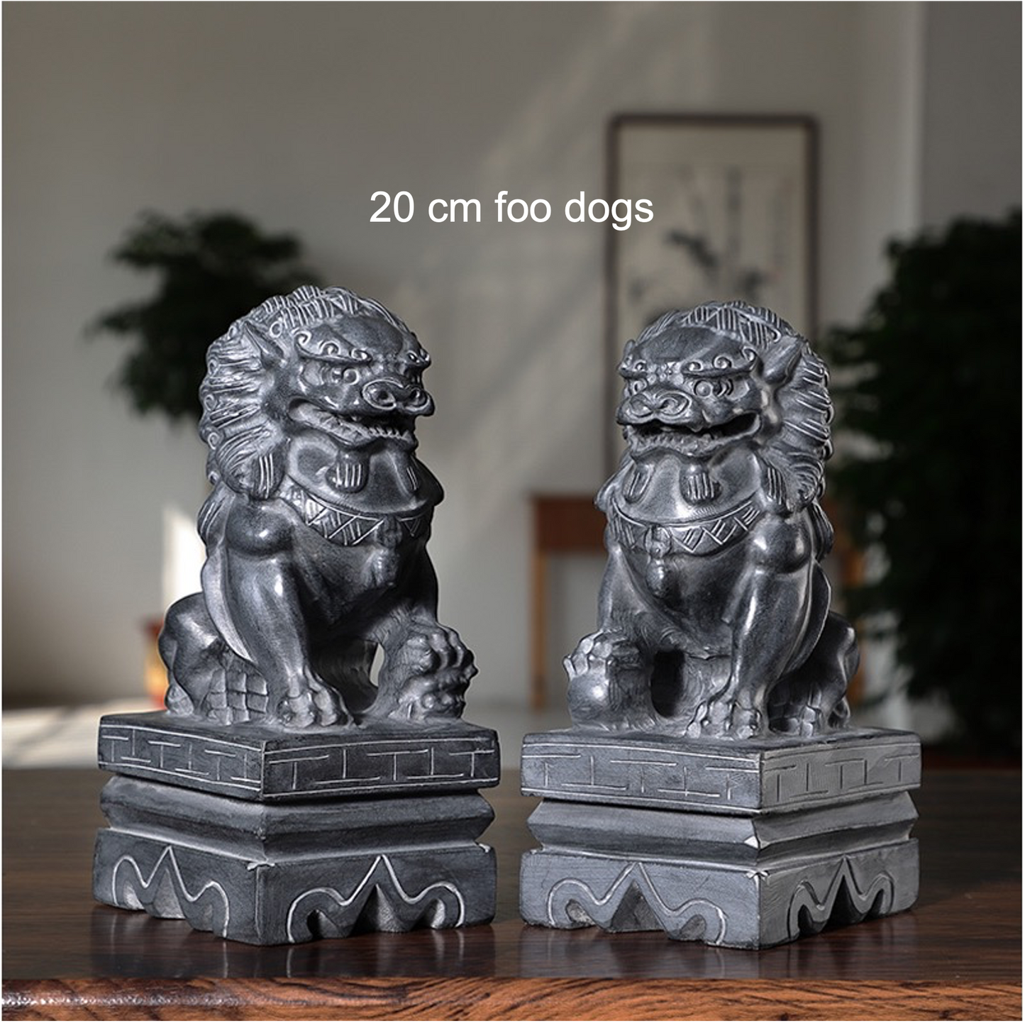 Auspicious Stone Foo Dogs Guardian Lion Sculpture & Statue | Fengshui | Home Decor | Office Blessing | Chinese architectural