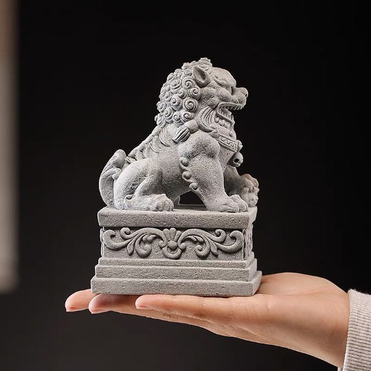 Auspicious Sandstone Foo Dogs Guardian Lion Sculpture & Statue | Fengshui | Home Decor | Office Blessing | Chinese architectural