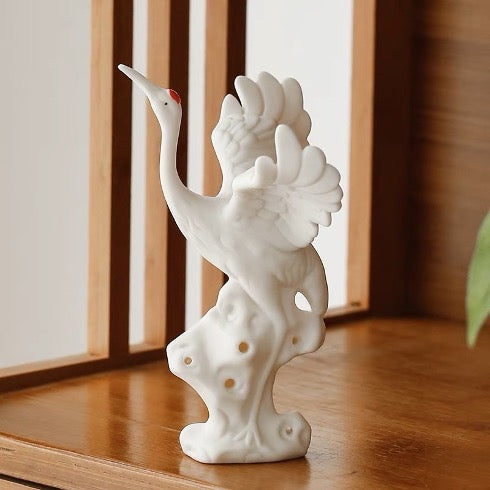 Auspicious Ceramic Crane Bird Sculpture & Statue | Fengshui | Home Decor | Office Blessing | Longevity