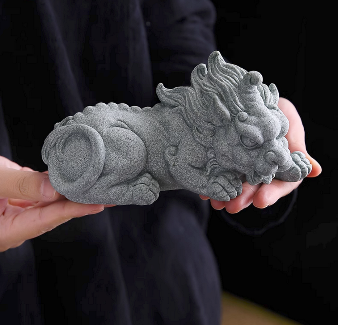 Auspicious Sand Stone Pi Xiu Sculpture & Statue | Fengshui | Good Fortune and Prosperity | Home Decor | Office Blessing