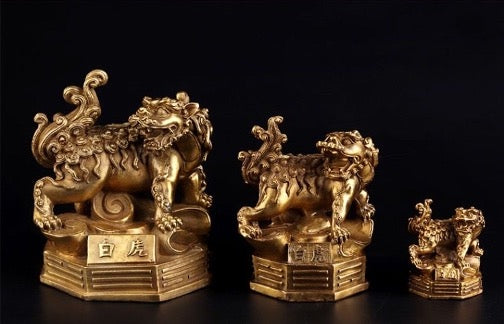 Brass Four Guardian Sculpture & Statue for Fengshui | Dragon Rosefinch Tiger Tortoise | Good Fortune and Prosperity | Home Office Decor