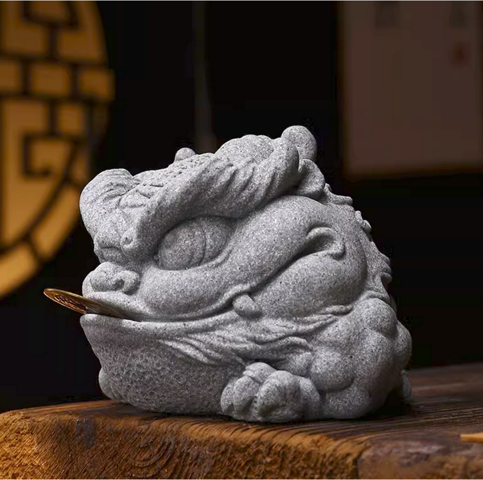 Green Sandstone Jin Chan Toad Sculpture & Statue | Fengshui | Good Fortune and Prosperity | Home and Office Display | Frog