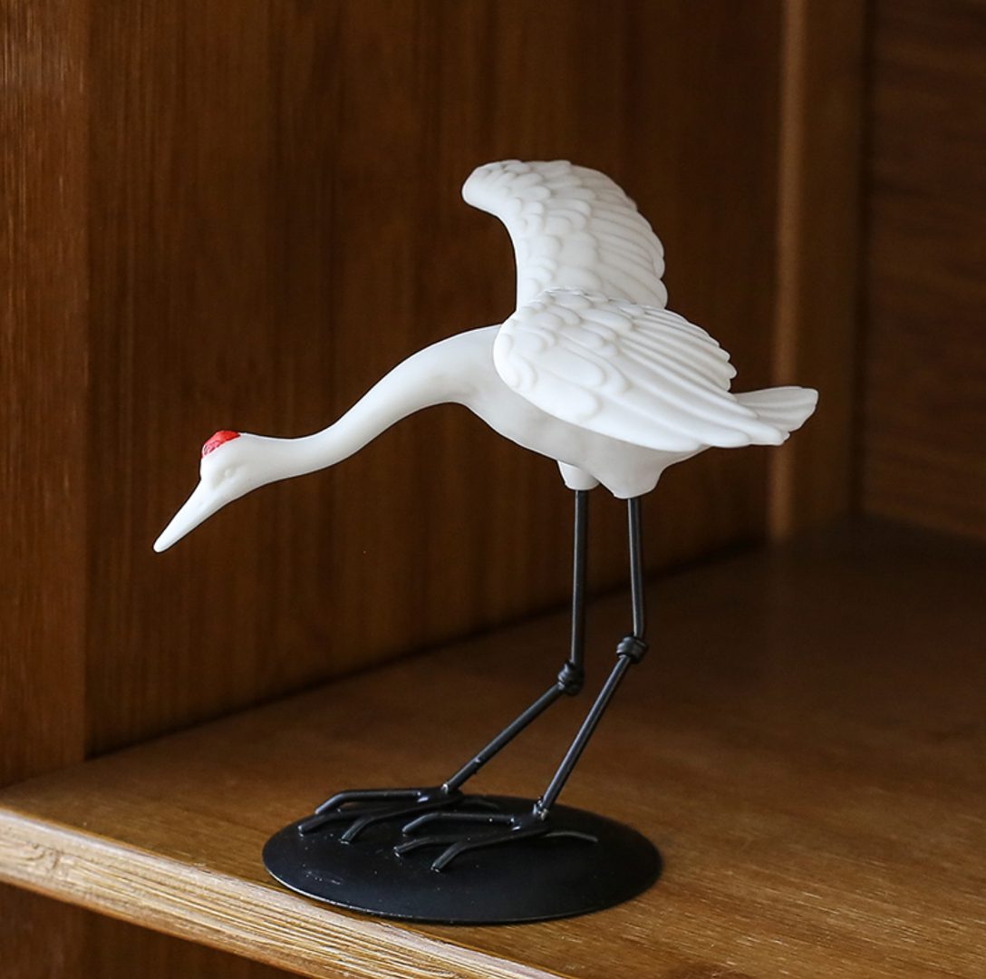 Auspicious Ceramic Flying Crane Bird Sculpture & Statue | Fengshui | Home Decor | Office Blessing | Longevity