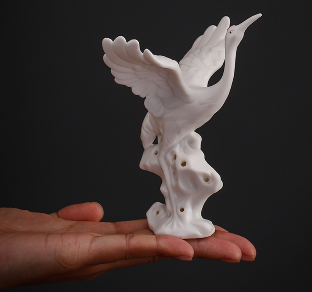 Auspicious Ceramic Crane Bird Sculpture & Statue | Fengshui | Home Decor | Office Blessing | Longevity