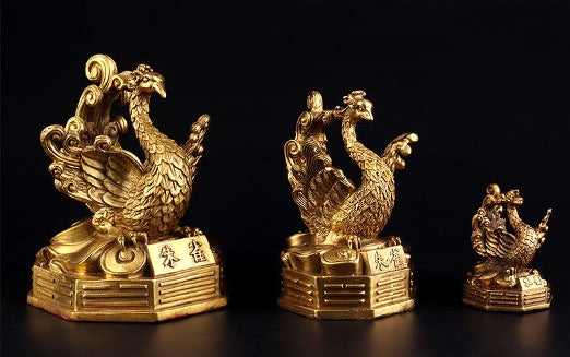 Brass Four Guardian Sculpture & Statue for Fengshui | Dragon Rosefinch Tiger Tortoise | Good Fortune and Prosperity | Home Office Decor