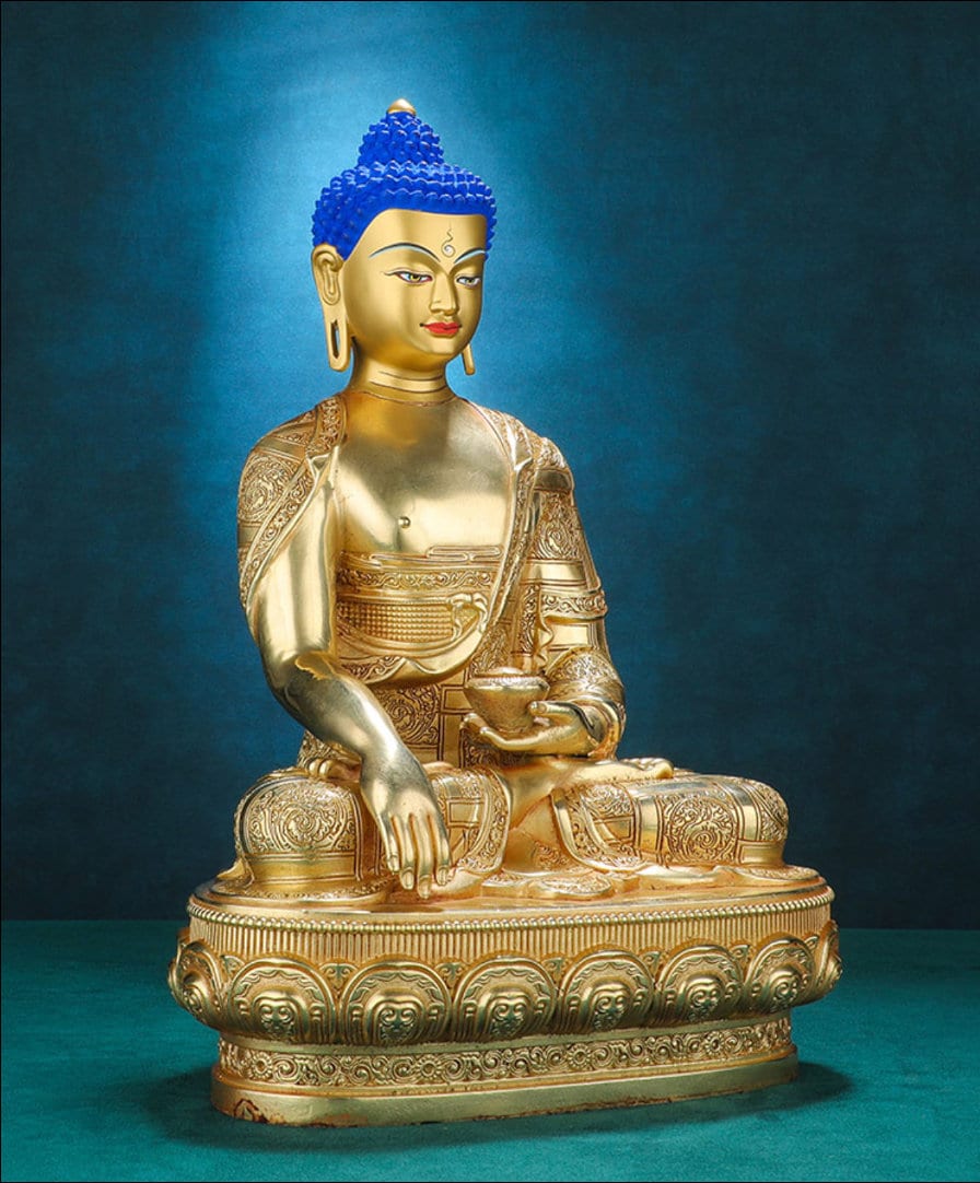Handmade Tibetan Shakyamuni Gold Buddha Statue | Bhumisparsha mudra | Earth Touching Mudra | Meditation Statue