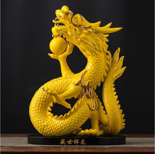Ceramic Dragon Sculpture & Statue | Fengshui | Good Fortune and Prosperity | Home Decor | Gold Green Yellow Red White Color Figurines
