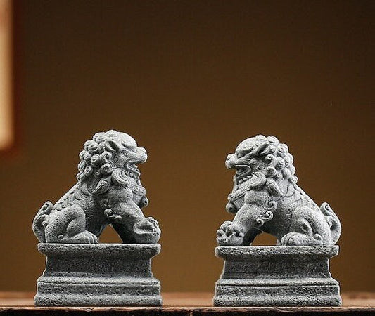 Auspicious Cement Foo Dogs Guardian Lion Sculpture & Statue | Fengshui | Home Decor | Office Blessing | Chinese architectural