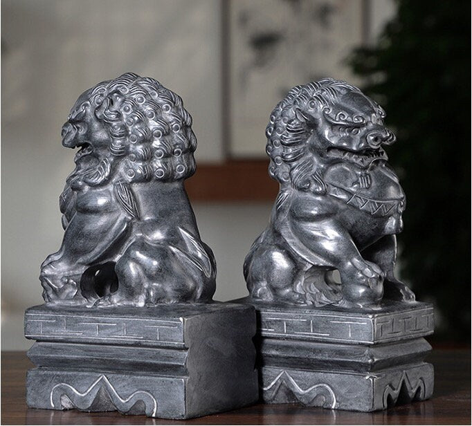 Auspicious Stone Foo Dogs Guardian Lion Sculpture & Statue | Fengshui | Home Decor | Office Blessing | Chinese architectural
