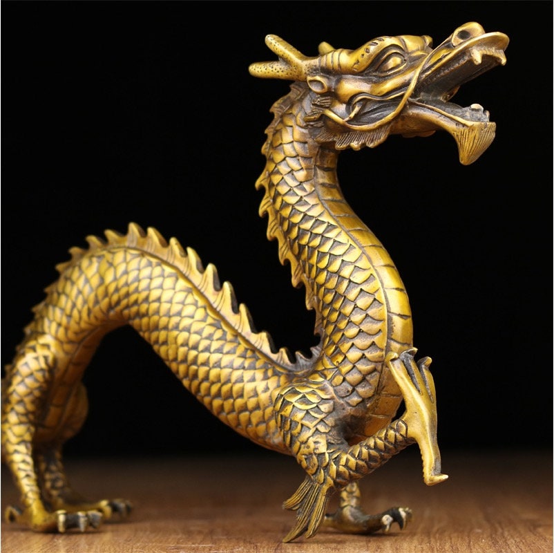 Brass Dragon Sculpture & Statue | Fengshui | Good Fortune and Prosperity | Home Decor and Business Display