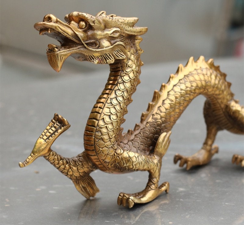Brass Dragon Sculpture & Statue | Fengshui | Good Fortune and Prosperity | Home Decor and Business Display