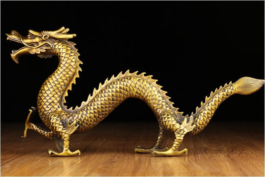 Brass Dragon Sculpture & Statue | Fengshui | Good Fortune and Prosperity | Home Decor and Business Display