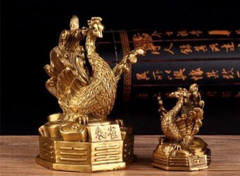 Brass Four Guardian Sculpture & Statue for Fengshui | Dragon Rosefinch Tiger Tortoise | Good Fortune and Prosperity | Home Office Decor