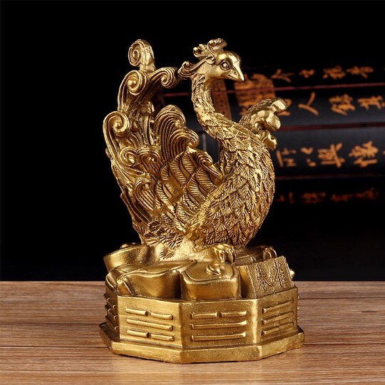 Brass Four Guardian Sculpture & Statue for Fengshui | Dragon Rosefinch Tiger Tortoise | Good Fortune and Prosperity | Home Office Decor