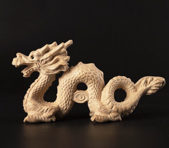 Wood Craft Dragon Sculpture & Statue | Fengshui | Good Fortune and Prosperity | Home and Office Display｜Mahogany Wood