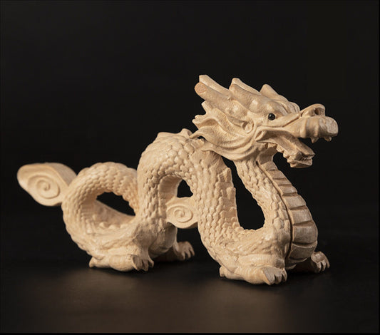 Wood Craft Dragon Sculpture & Statue | Fengshui | Good Fortune and Prosperity | Home and Office Display｜Mahogany Wood