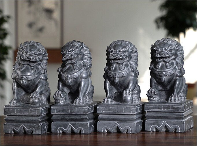 Auspicious Stone Foo Dogs Guardian Lion Sculpture & Statue | Fengshui | Home Decor | Office Blessing | Chinese architectural