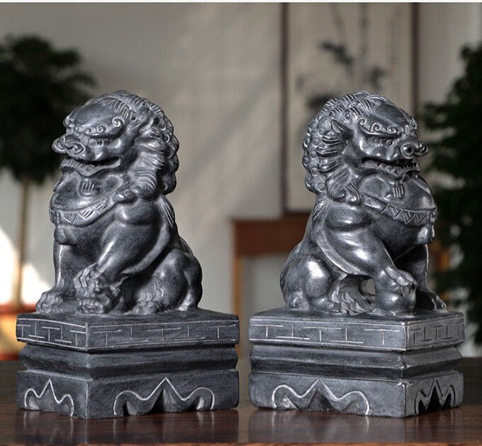 Auspicious Stone Foo Dogs Guardian Lion Sculpture & Statue | Fengshui | Home Decor | Office Blessing | Chinese architectural