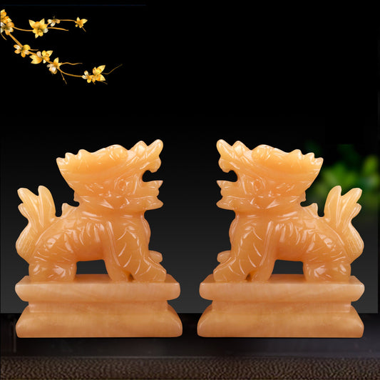 Auspicious Jade Stone Kirin Dragon Sculpture & Statue | Fengshui | Good Fortune and Prosperity | Home Decor | Office Blessing
