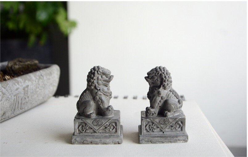 Mini Auspicious Cement Foo Dogs Guardian Lion Sculpture & Statue | Fengshui | Home Decor | Office Blessing | Chinese architectural