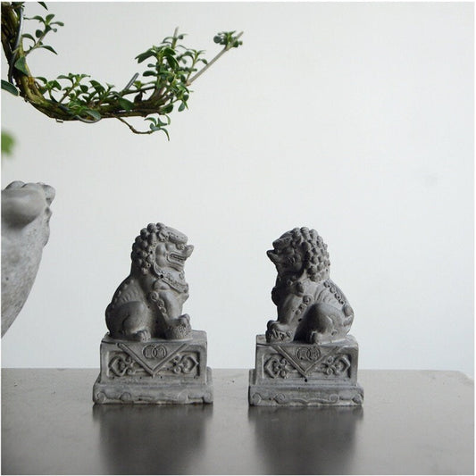 Mini Auspicious Cement Foo Dogs Guardian Lion Sculpture & Statue | Fengshui | Home Decor | Office Blessing | Chinese architectural