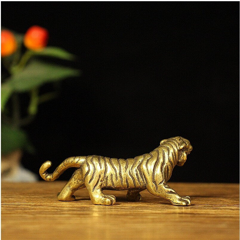 Auspicious Pure Brass Tiger Sculpture | Fengshui | Home Decor | Office Blessing | Ornament Display | Chinese zodiac