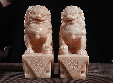 Auspicious Stone Made Foo Dogs Guardian Lion Sculpture & Statue | Fengshui | Home Decor | Office Blessing | Chinese architectural