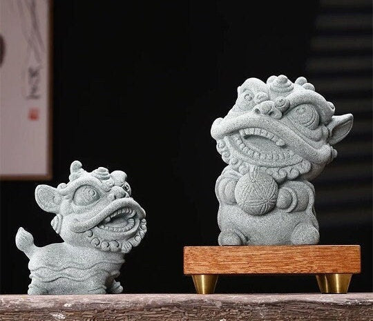 Auspicious Lion Dance Sculpture & Statue Display | Fengshui | Home Decor | Office Blessing | Chinese architectural | Chinese Lunar New Year