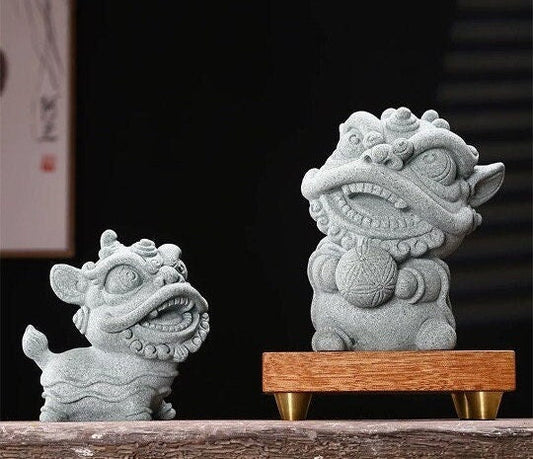 Auspicious Lion Dance Sculpture & Statue Display | Fengshui | Home Decor | Office Blessing | Chinese architectural | Chinese Lunar New Year